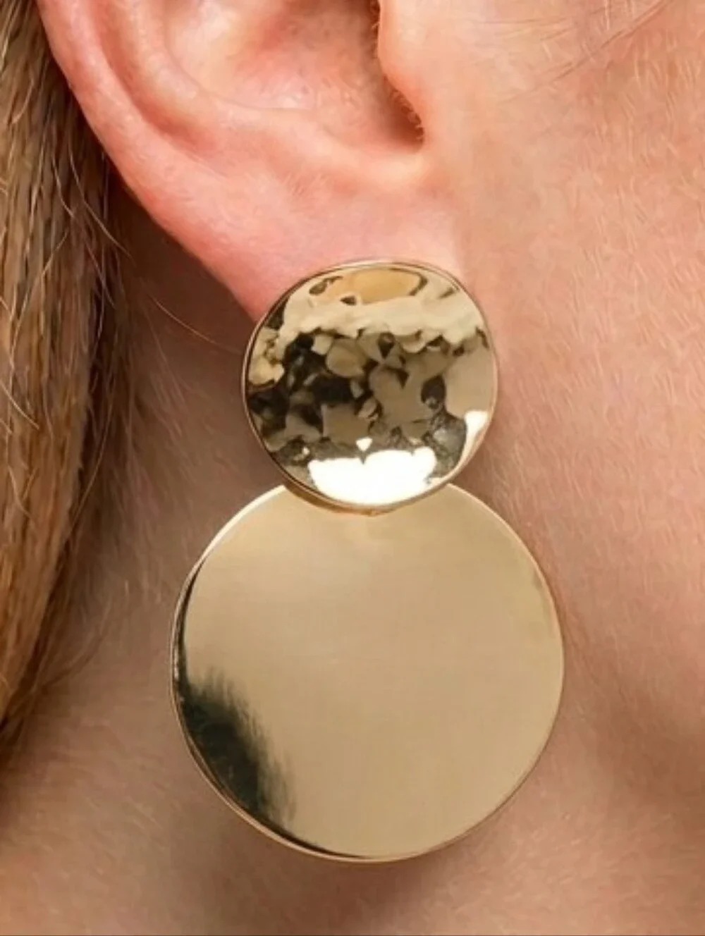 NEW Gold Double Circle Geometric Drop Earrings Contemporary Maximalism Formal